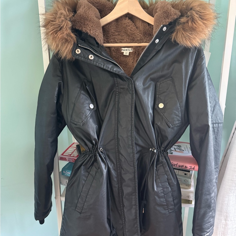Whistles Black Fur-Trimmed Ski Jacket